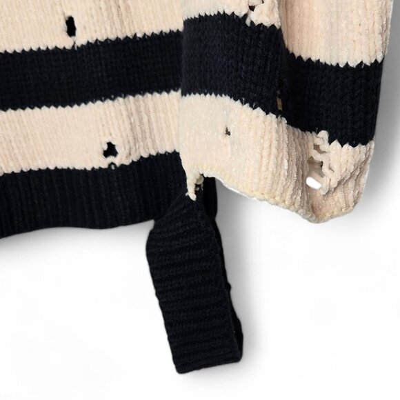 Aqua Distressed Stripe Sweater Women's Soft Oversized Grunge Nautical Cobain XS - Picture 3 of 5